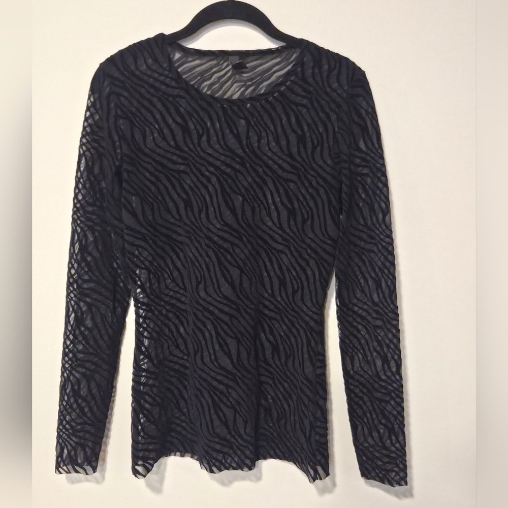 Y.A.S Black Zebra Pattern Mesh Long Sleeve Blouse Size Medium